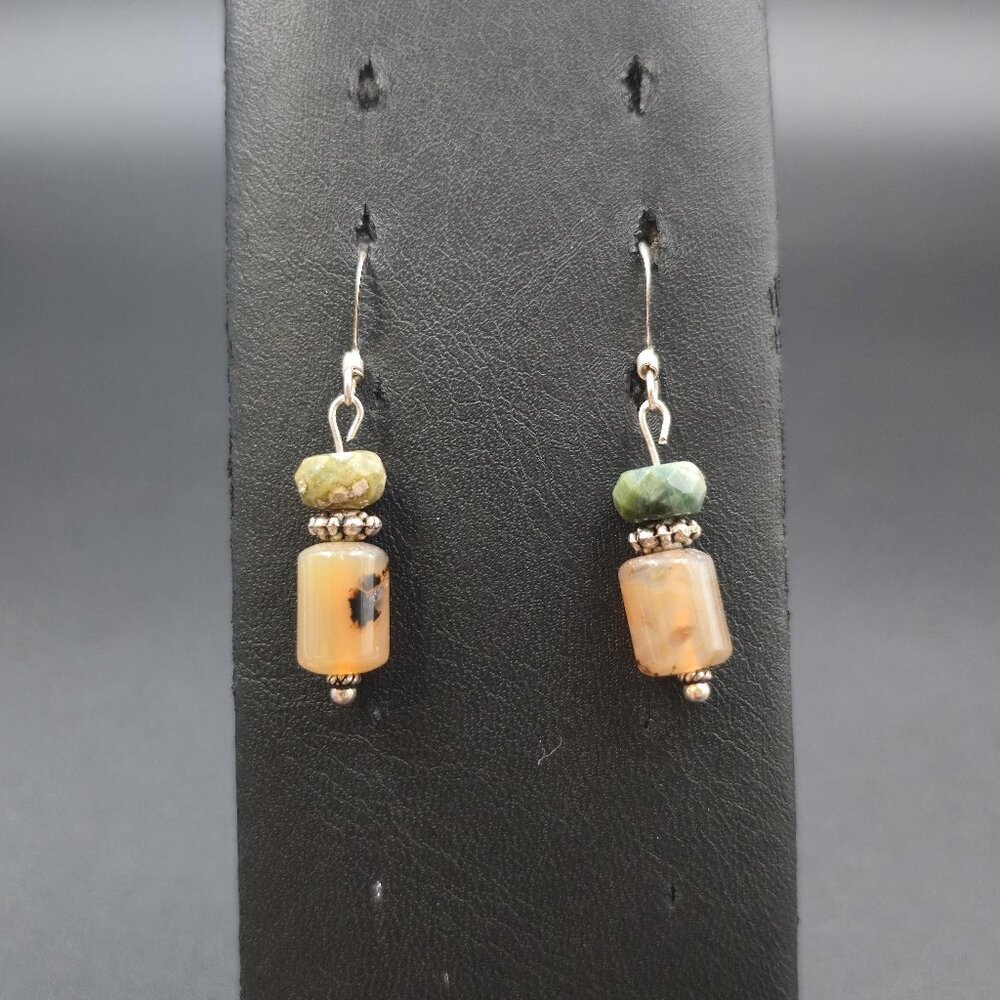 Silver Plated Over Copper Handmade Agate Stone Earrings A6912
